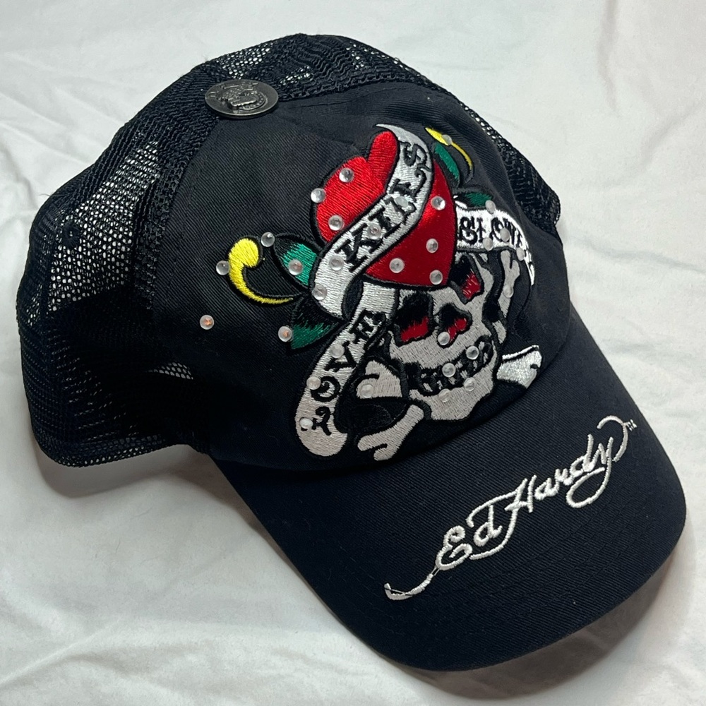 Ed Hardy Black Cap with Colorful Skull Design